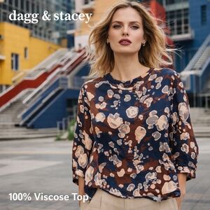 Dagg & Stacey 100% Viscose Abstract Floral Blouse | Soft Drape Lightweight Top